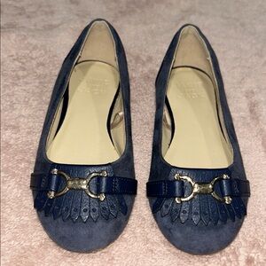 9, Janie and Jack Navy Blue Dress Shoes with Gold Accent
